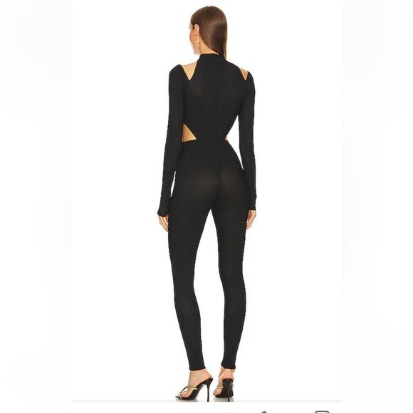 NWT Michael Costello x REVOLVE Archer Jumpsuit Black cut out one piece catsuit S - Picture 4 of 13